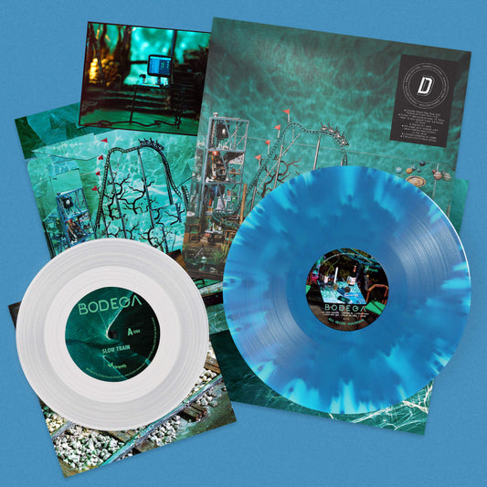 Image of Front Cover of LP - NEW/NEW - BODEGA, All Inside Aquarium - Dinked Edition (Chrysalis; BRV562X, Europe 2026, 20 Page Booklet, A6 Art Card, Dinked Edition No. 422, Cloudy Sea Blue & Transparent Light Blue Vinyl, Bonus clear vinyl 7” featuring a cover of Bob Dylan’s ‘Slow Train’ & non-album track ‘La Route du Rock’), , BODEGA’s upcoming brand-new album ‘All Inside Aquarium’ sees the band expanding far beyond their minimalist post-punk origins towards soaring anthemic rock, sans the ‘indie’. The group