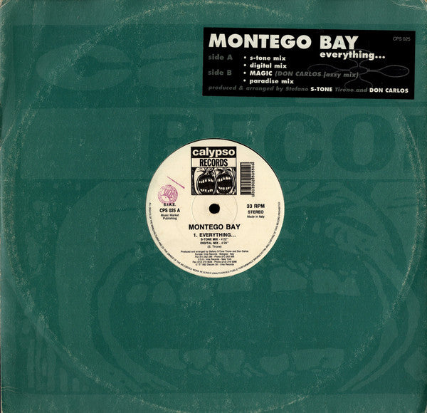 Image of Front Cover of 12" - VG+/VG+ - MONTEGO BAY, Everything... (Calypso Records; CPS 025, Italy 1992, Company Sleeve), ,  - 2546198S