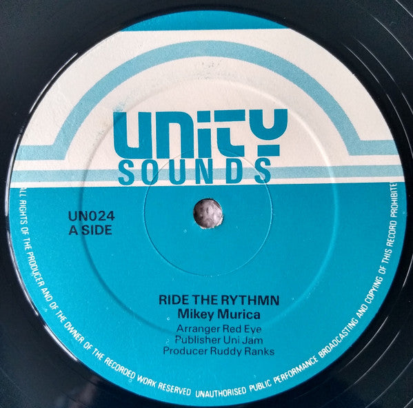 Image of Front Cover of 12" - /VG - MIKEY MURICA, Ride The Rythmn / Go Anywhere (Unity sounds; UN024, UK 1980s), Lots of light lines, plays strong VG or better.,  - 2516343C