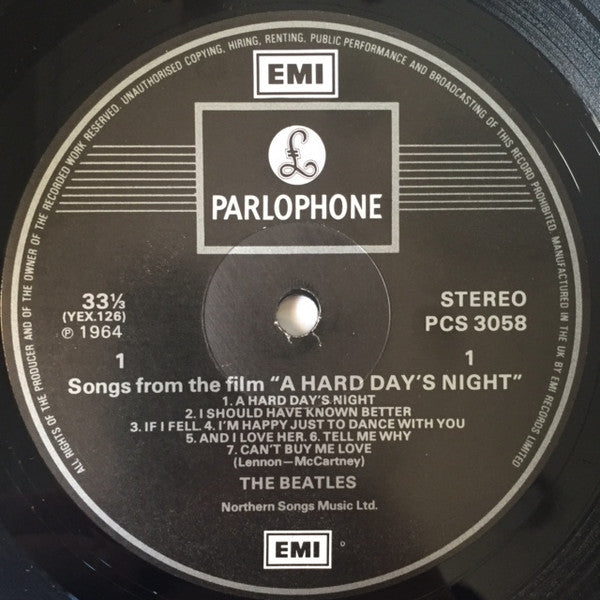 Image of Label Cover of LP - VG+/VG+ - THE BEATLES, A Hard Day's Night (Parlophone; PCS 3058, UK 1985 Reissue), ,  - 2526323E