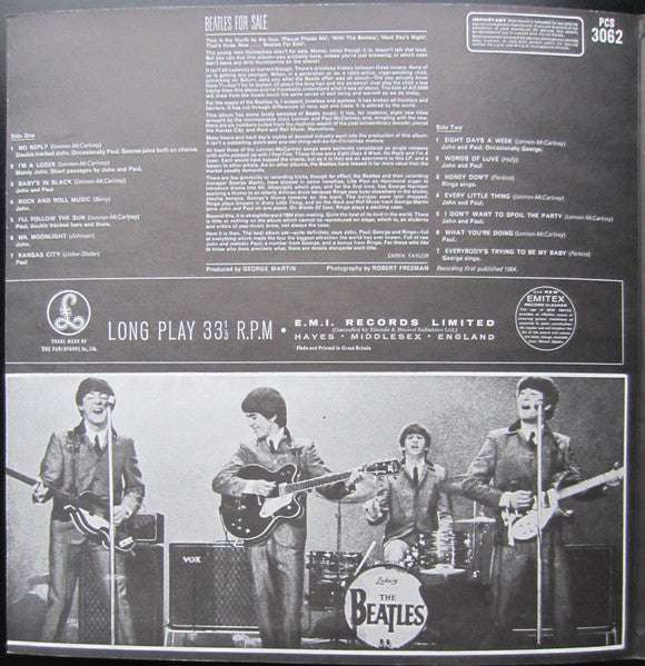 Image of Back Cover of LP - VG+/VG+ - THE BEATLES, Beatles For Sale (Parlophone Silver/Black - 2 EMI Boxes; PCS 3062, UK 1984 Reissue, Unipak Gatefold), ,  - 2526327E