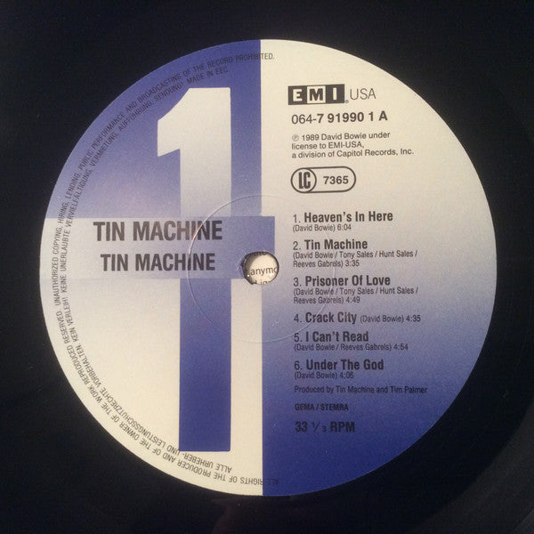 Image of Label Cover of LP - VG+/VG - TIN MACHINE, Tin Machine (EMI USA; 064-7 91990 1, Europe 1989, Hype Stickered Sleeve, Inner With Cat. No. Top Right), ,  - 2516264C
