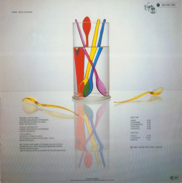 Image of Back Cover of LP - G+/G+ - ASHRA, Belle Alliance (Virgin; 202 284, Germany 1980, Picture Sleeve), On the cusp of VG, a few marks but only hairlines. Sleeve has light creasing and some small tears,  - 2526353E