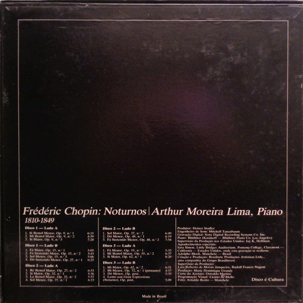 Image of Back Cover of 3xLP - VG+/VG+ - ARTHUR MOREIRA LIMA, Chopin: 21 Noturnos (Brasilarte; BIP 0103, UK 1982, Box Set, Insert In English OPnly), ,  - 2526374E