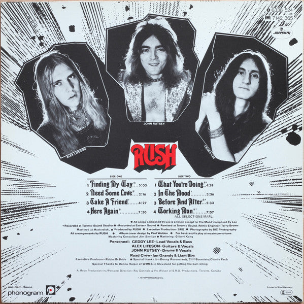 Image of Back Cover of LP - VG/VG - RUSH, Rush (Mercury; 6338 524, Germany 1985 Reissue), ,  - 2526335E