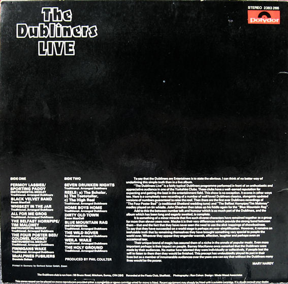 Image of Back Cover of LP - VG/VG+ - THE DUBLINERS, The Dubliners Live (Polydor; 2383 266, Germany 1974, Laminated Sleeve), ,  - 2516353C