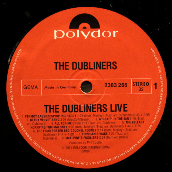 Image of Label Cover of LP - VG/VG+ - THE DUBLINERS, The Dubliners Live (Polydor; 2383 266, Germany 1974, Laminated Sleeve), ,  - 2516353C