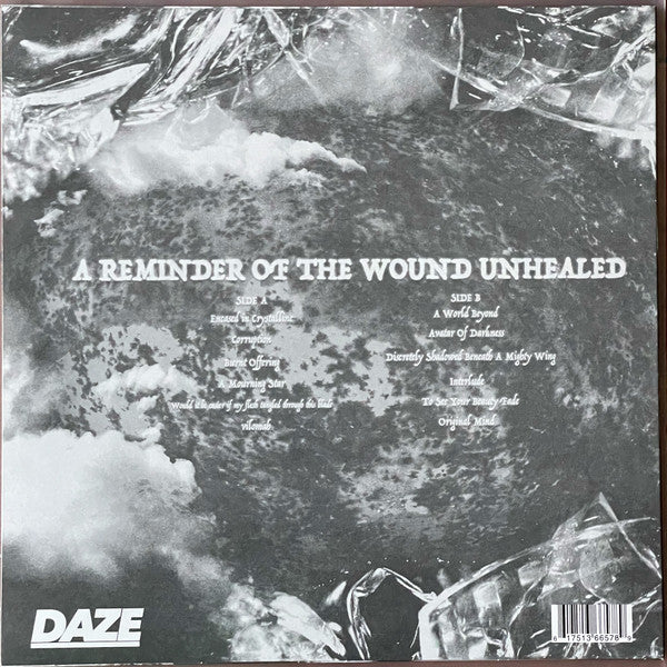Image of Back Cover of LP - EX/EX - A MOURNING STAR, A Reminder Of The Wound Unhealed (Daze; DAZE064, UK 2023, Insert, Limited to 100 Copies. Blue Vinyl.), Seal opened instore, still in shrinkwrap.,  - 2546233S