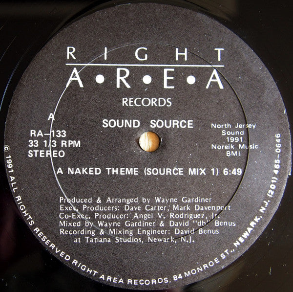 Image of Front Cover of 12" - /VG+ - SOUND SOURCE, A Naked Theme (Right Area Records; RA-133, US 1991), ,  - 2546234S