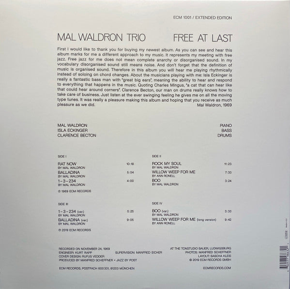 Image of Back Cover of 2xLP - VG+/VG+ - MAL WALDRON TRIO, Free At Last (Extended Edition) (ECM Records; ECM 1001, Germany 2019 Reissue, Gatefold), ,  - 2546235S