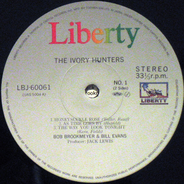 Image of Label Cover of LP - VG/VG+ - BOB BROOKMEYER & BILL EVANS, The Ivory Hunters - Double Barrelled Piano (Liberty; LBJ-60061, Japan 1985 Reissue, Picture Sleeve), Minor shelf wear to sleeve.No OBI or Insert.,  - 2526315E