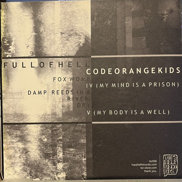 Image of Back Cover of 7" - VG+/VG - FULL OF HELL / CODE ORANGE KIDS, Full Of Hell//Code Orange Kids (Topshelf Records; TSR056, US 2013, Insert, Purple Vinyl), Hairlines and scuffs.,  - 2556192S