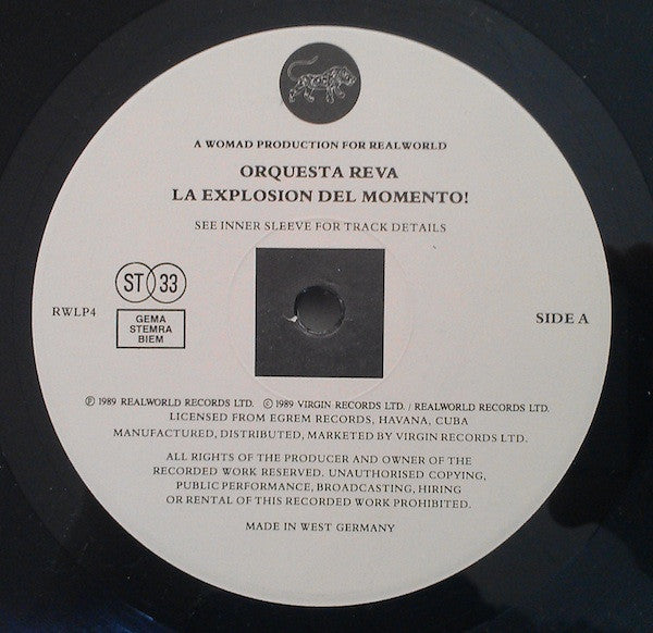 Image of Label Cover of LP - G+/G+ - ORQUESTA REVE, La Explosion Del Momento! (Real World Records; RWLP 4, Europe 1989), Sleeve worn and creased, some light stains,  - 2516372C
