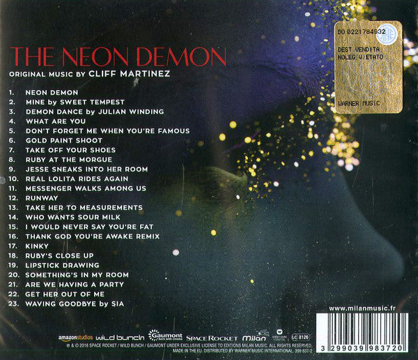 Image of Back Cover of CD - VG+/VG+ - CLIFF MARTINEZ, The Neon Demon (Original Motion Picture Soundtrack) (Milan; 399 837-2, Europe 2016, Jewel Case), ,  - 2436146E