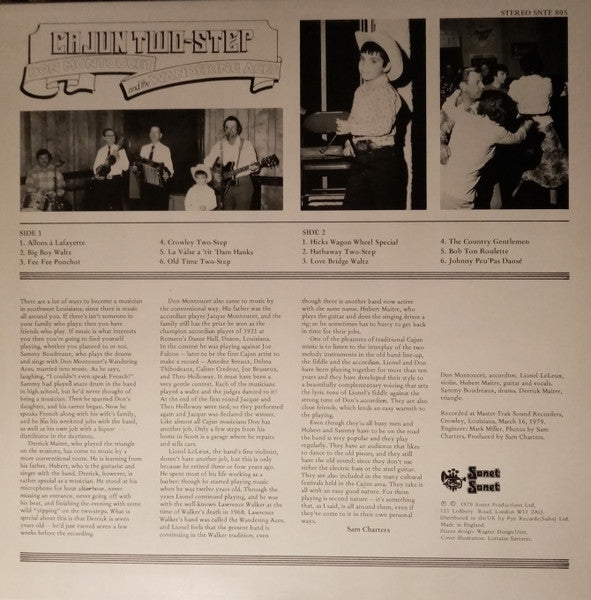 Image of Back Cover of LP - VG/VG+ - DON MONTOUCET AND THE WANDERING ACES, Cajun Two-Step (Sonet; SNTF 805, UK 1979, Laminated Front Sleeve), Sleeve worn at edges / corners. Creasing. Some light staining and discolouration on reverse,  - 2516376C