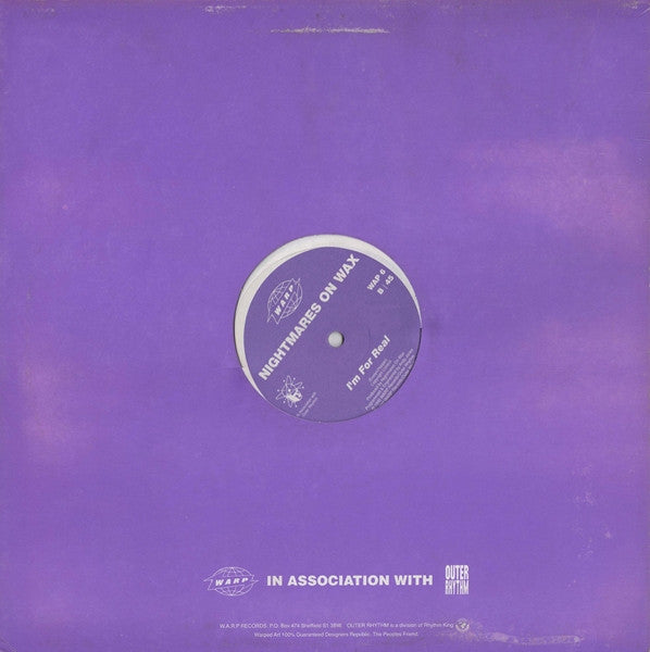 Image of Back Cover of 12" - G+/VG - NIGHTMARES ON WAX, Aftermath / I'm For Real (Warp Records; WAP 6, UK 1990, Stickered Company Sleeve), light marks/scuffs only. original stickered warp sleeve - creasing and seam splits,  - 3546062S