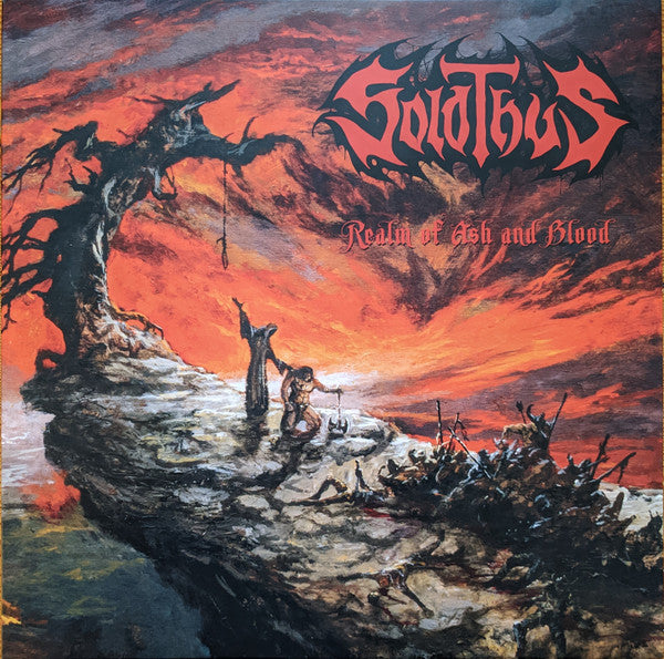 Image of Front Cover of LP - VG+/VG+ - SOLOTHUS, Realm Of Ash And Blood (20 Buck Spin; SPIN124, USA & Canada 2020, Insert & Black Inner, Blood Red Cloudy Vinyl), Still in hype stickered plastic outer.,  - 2526414E