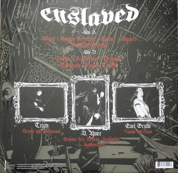 Image of Back Cover of 12" EP - EX/VG - ENSLAVED, Hordanes Land (By Norse Music; BNM008LP, Norway 2018 Reissue, Insert), Strong VG, light hairlines. Still in shrinkwrap.,  - 2526415E