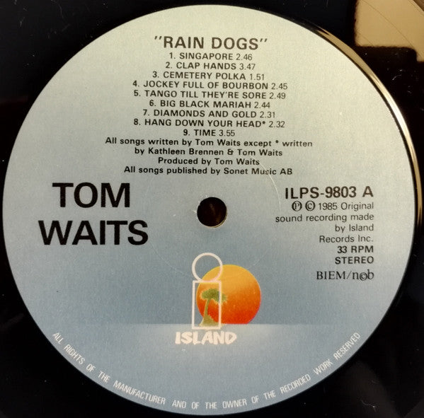 Image of Label Cover of LP - VG/G - TOM WAITS, Rain Dogs (Island Records; ILPS 9803, Scandinavia 1985, Inner), ,  - 2516427C