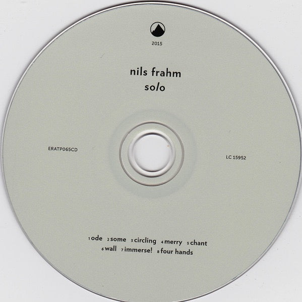 Image of Label Cover of CD - VG+/VG+ - NILS FRAHM, Solo (Erased Tapes Records; eratp065cd, Europe 2015, Card Sleeve, Booklet 2 Inserts & Inner), ,  - 2516439C
