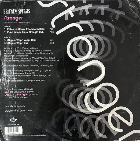 Image of Back Cover of 12" - VG/VG+ - BRITNEY SPEARS, Stronger (Jive; 01241-42762-1, US 2000, Picture Sleeve), Still in shrinkwrap.,  - 2516428C