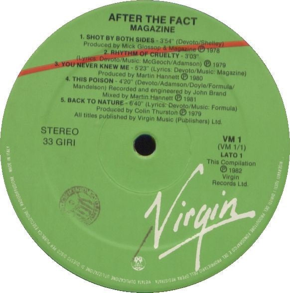 Image of Label Cover of LP - VG/VG - MAGAZINE, After The Fact (Virgin; VM 1, Italy 1982), Strong VG,  - 2516388C