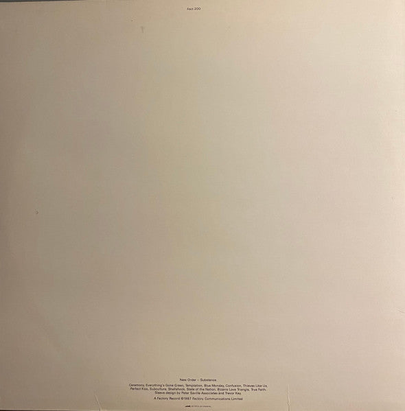 Image of Back Cover of 2xLP - VG/VG - NEW ORDER, Substance (MNW; Fact 200, Sweden 1987, Embossed Sleeve), ,  - 2516430C