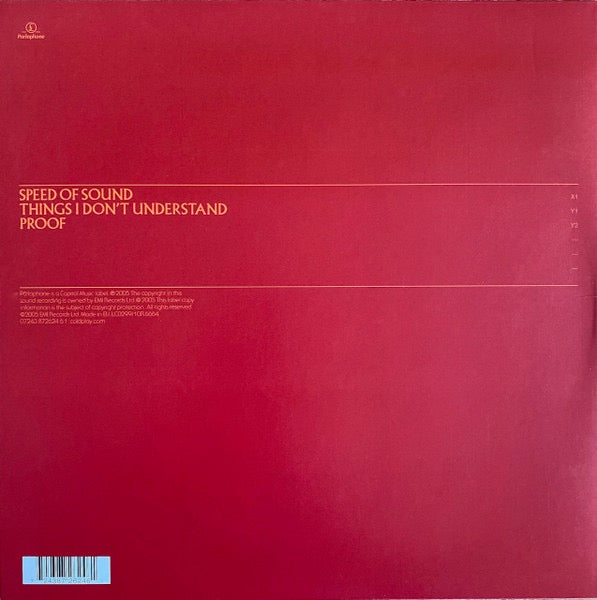 Image of Back Cover of 10" - VG/VG - COLDPLAY, Speed Of Sound (Parlophone; 10R 6664, UK 2005, Clear Vinyl), ,  - 2516457C