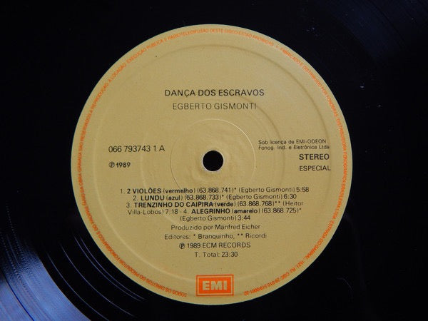 Image of Label Cover of LP - VG+/VG+ - EGBERTO GISMONTI, Dan a Dos Escravos (EMI; 066 793743 1, Brazil 1989, Insert), Nice clean copy!,  - 2516478C