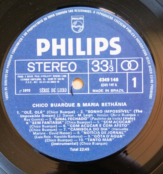 Image of Label Cover of LP - VG+/VG+ - CHICO BUARQUE & MARIA BETH NIA, Chico Buarque & Maria Beth nia Ao Vivo (Philips; 6349 146, Brazil 1980 Reissue), ,  - 2516483C