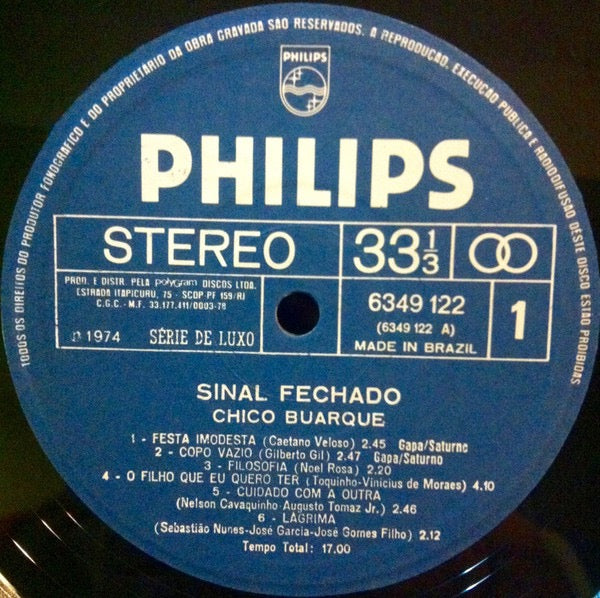 Image of Label Cover of LP - VG+/VG+ - CHICO BUARQUE, Sinal Fechado (Philips; 6349 122, Brazil 1987 Reissue), Nice clean copy!,  - 2516484C