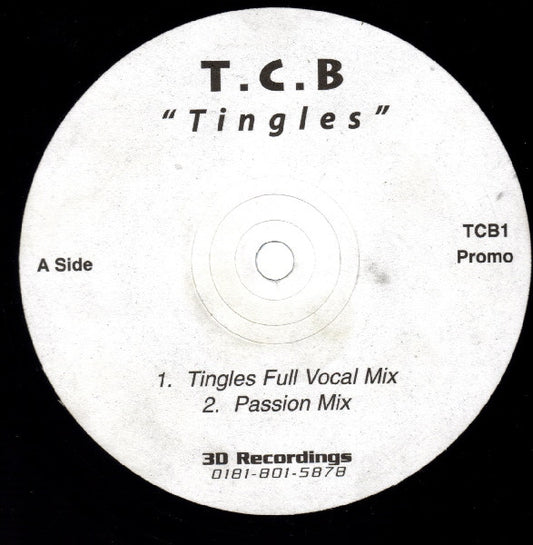 Image of Front Cover of 12" - /G+ - T.C.B, Tingles (3D Recordings; TCB1, UK 1998), ,  - 2546277S