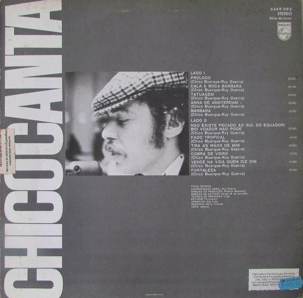 Image of Back Cover of LP - VG/VG+ - CHICO BUARQUE, Chico Canta (Philips; 6349 093, Brazil 1985 Reissue), ,  - 2516485C