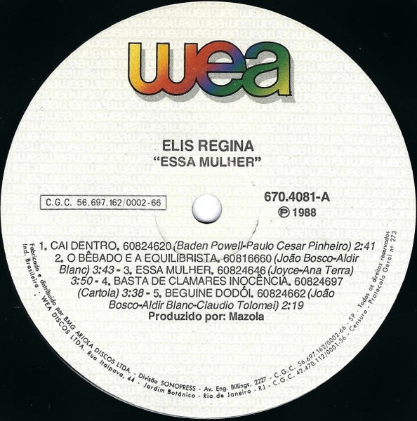 Image of Label Cover of LP - EX/VG+ - ELIS REGINA, Elis, Essa Mulher (Warner Bros. Records; 670.4081, Brazil 1988 Reissue, Gatefold), Lovely clean copy!,  - 2516488C