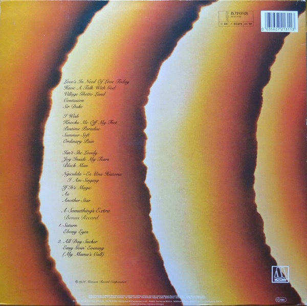 Image of Back Cover of 2xLP - VG/G+ - STEVIE WONDER, Songs In The Key Of Life (Motown; ZL72131(2), Europe 1987 Reissue, Gatefold, Booklet, With 7"), Quite a few light marks and scuffs to discs but plays fine. Faded spine and some staining to sleeve.,  - 2516491C