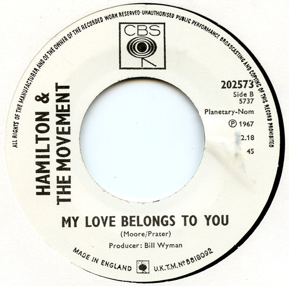 Image of Back Cover of 7" - /EX - HAMILTON & THE MOVEMENT, I'm Not The Marrying Kind  / My Love Belongs To You (, UK 2000s Reissue, Promo), ,  - 3556058S