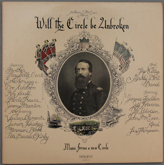 Image of Front Cover of 3xLP - VG/VG - THE NITTY GRITTY DIRT BAND* FEATURING MOTHER MAYBELLE CARTER*, EARL SCRUGGS, DOC WATSON, ROY ACUFF, MERLE TRAVIS, JIMMY MARTIN ALSO FEATURING VASSAR CLEMENTS, JUNIOR HUSKEY, NORMAN BLAKE (2), PETE 'OSWALD' KIRBY, Will The Circle Be Unbroken (United Artists Records; UAS 9801, US 1972, Gatefold, Gatefold inner), ,  - 2526436E