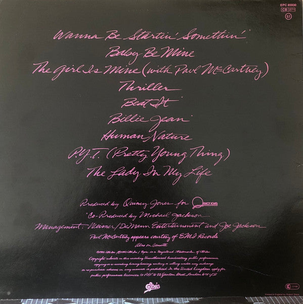 Image of Back Cover of LP - VG/VG - MICHAEL JACKSON, Thriller (Epic; EPC 85930, UK ), ,  - 2546281S