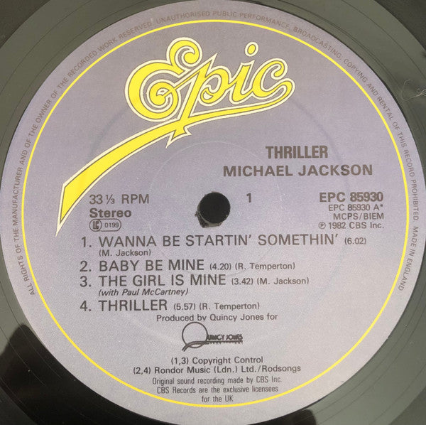 Image of Label Cover of LP - VG/VG - MICHAEL JACKSON, Thriller (Epic; EPC 85930, UK ), ,  - 2546281S