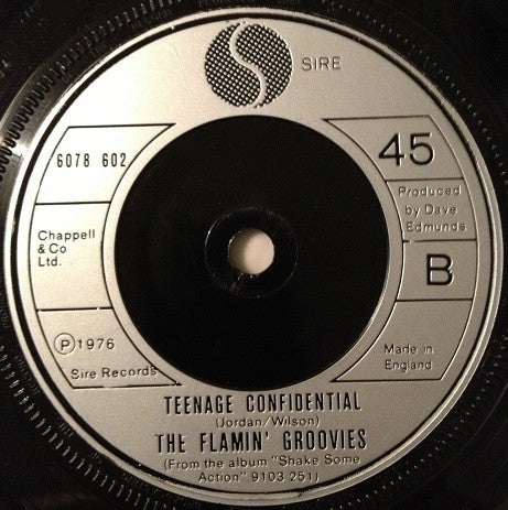 Image of Back Cover of 7" - /VG - THE FLAMIN' GROOVIES, Shake Some Action / Teenage Confidential (Sire - Silver Injection Moulded Labels; 6078 602, UK 1976, Plain Sleeve), ,  - 2526279E