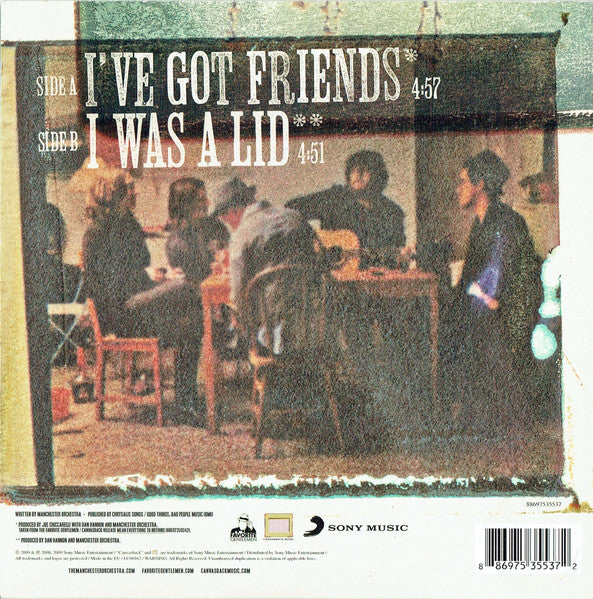 Image of Back Cover of 7" - VG/VG - MANCHESTER ORCHESTRA, I've Got Friends / I Was A Lid (Favorite Gentlemen ; 88697535537, UK 2009, Picture Sleeve), Surface Mark Which Does Not Sound, Sticker Damage To Sleeve,  - 2526276E