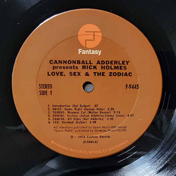 Image of Label Cover of LP - G+/VG+ - CANNONBALL ADDERLEY PRESENTS RICK HOLMES, Love, Sex, And The Zodiac (Fantasy; F-9445, US 1974, Picture Sleeve), ,  - 2526464E