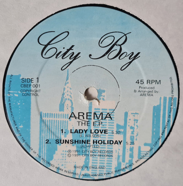 Image of Back Cover of 12" - VG/G+ - AREMA, The E.P. (City Boy; CBEP 001, UK 1991, Picture Sleeve), Strong G+,  - 2526465E