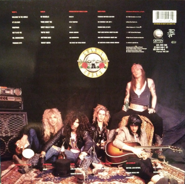 Image of Back Cover of LP - VG/VG - GUNS N' ROSES, Appetite For Destruction (Geffen Records; 924 148-1, Europe 1987, Withdrawn Sleeve, No inner, Hybrid Alsdorf/DMM pressing), In opened shrink, with stickered sleeve.,  - 2526445E