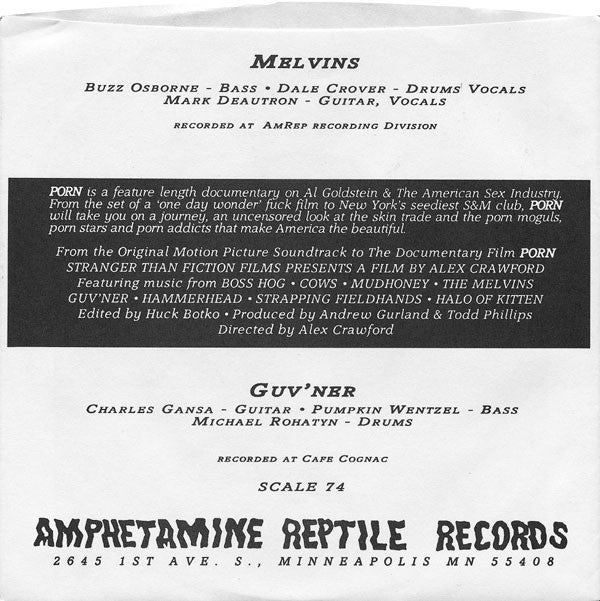 Image of Back Cover of 7" - EX/EX - MELVINS / GUV'NER, Porn 2 (Amphetamine Reptile Records ; SCALE 74, US 1995, Picture Sleeve), ,  - 2526501E