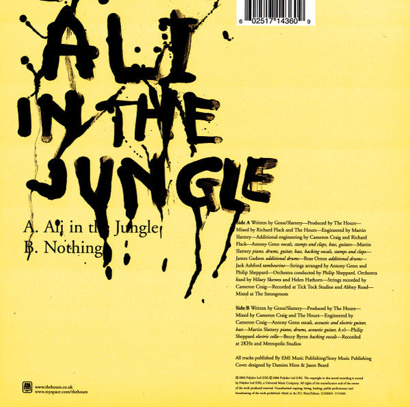 Image of Back Cover of 7" - VG/VG+ - THE HOURS, Ali In The Jungle / Nothing (A&M Records ; 1714360, UK 2006, Picture Sleeve, Inner, 2 Big Skull Stickers), Stains On Sleeve,  - 2526497E
