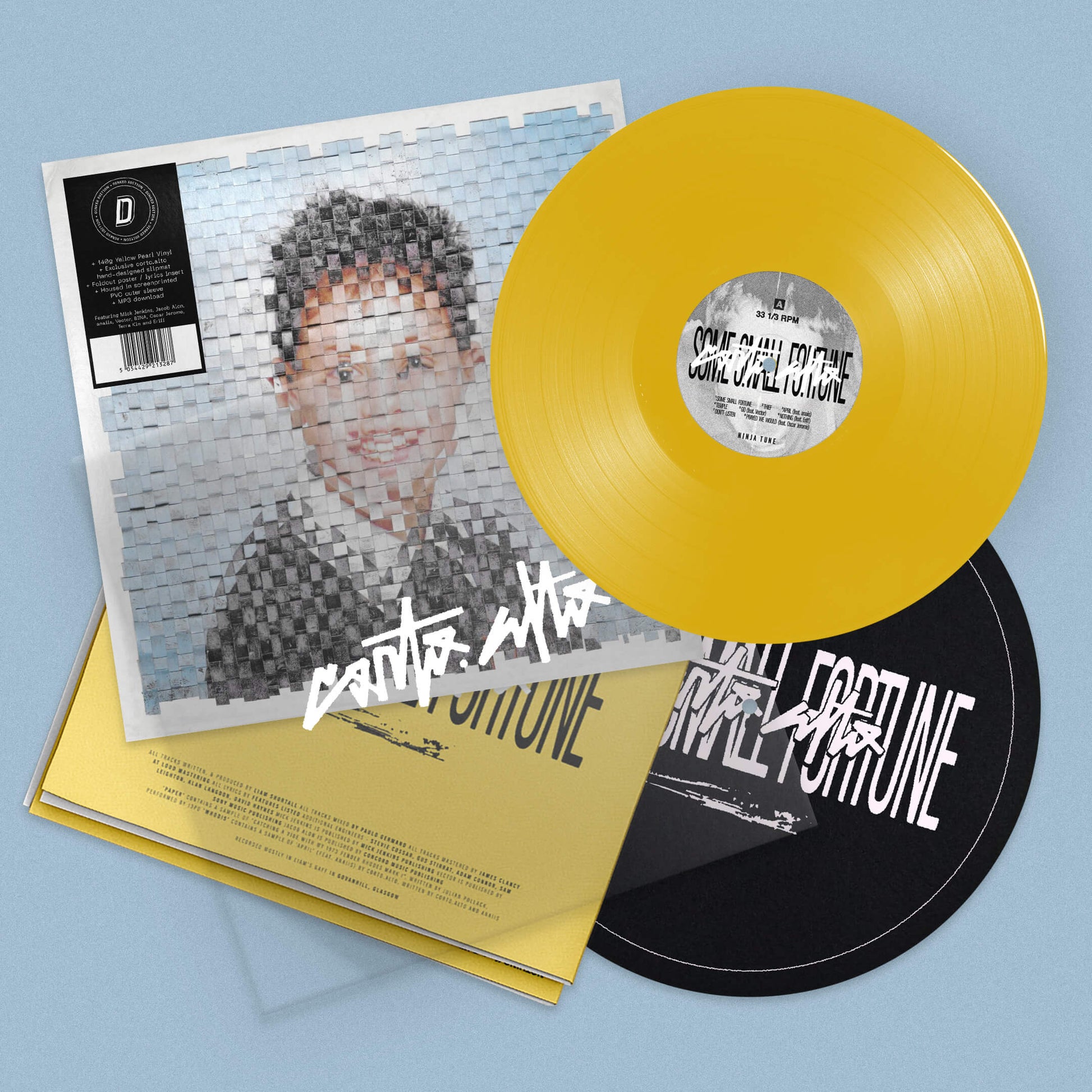 Image of Front Cover of LP - NEW/NEW - CORTO.ALTO, SOME SMALL FORTUNE - Dinked Edition (Ninja Tune; ZEN325D, Europe 2026, Yellow Pearl Vinyl, Limited Pressing of 400, Dinked Edition No. 423, corto.alto hand designed slipmat, 60 x 60cm foldout poster / lyric insert, screen printed PVC outer sleeve.), , For the best part of the last decade, Dumfries-born, Glasgow-raised Liam Shortall AKA corto.alto has been in his home studio in the Southside of the Scottish city, cooking up frenetic improvisations, diligentl