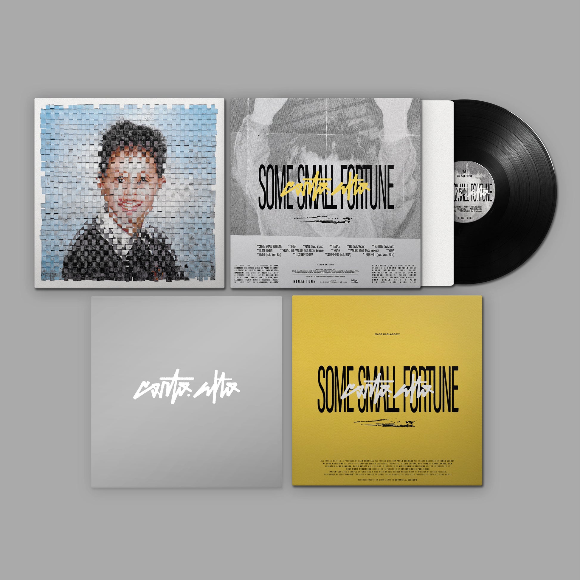 Image of Front Cover of LP - NEW/NEW - CORTO.ALTO, SOME SMALL FORTUNE (Ninja Tune; ZEN325, Europe 2026, Black Vinyl), , For the best part of the last decade, Dumfries-born, Glasgow-raised Liam Shortall AKA corto.alto has been in his home studio in the Southside of the Scottish city, cooking up frenetic improvisations, diligently wonky productions and genre-spanning compositions with a close-knit group of local collaborators. Now signed to Ninja Tune, the multi-instrumentalist producer, composer and performe