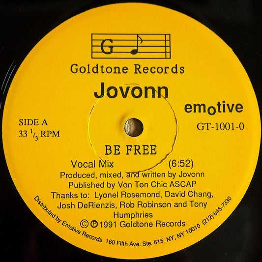 Image of Front Cover of 12" - /VG+ - JOVONN, Be Free (Goldtone Records ; GT-1001-0, US 1991), ,  - 2646034S