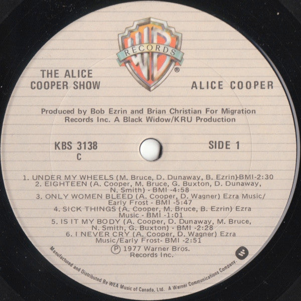 Image of Label Cover of LP - VG/VG - ALICE COOPER, The Alice Cooper Show (Warner Bros. Records; KBS 3138, Canada 1977, Inner), ,  - 2626006E
